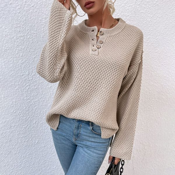 women clothing solid color round collar blouse knitted casual twist long sleeve oversize sweaters