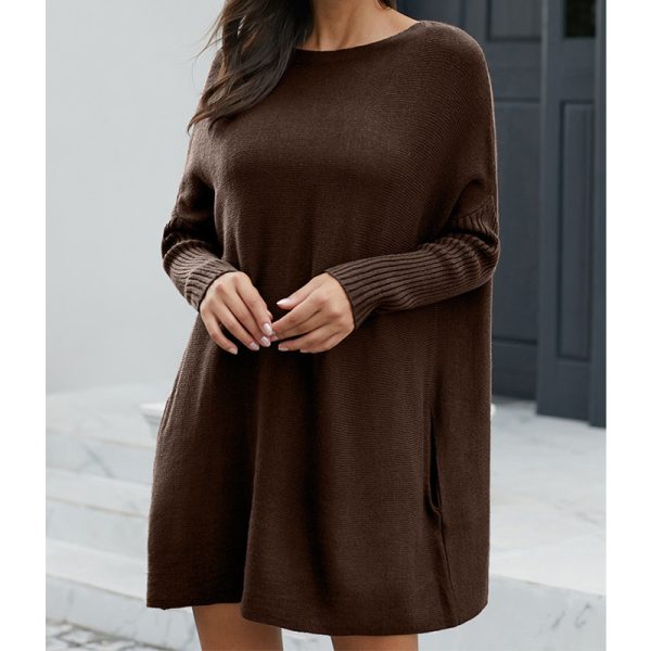 Hot sales women Elegant loose knitwear solid color Casual sweater maternity knitted long sleeve dress - Image 4