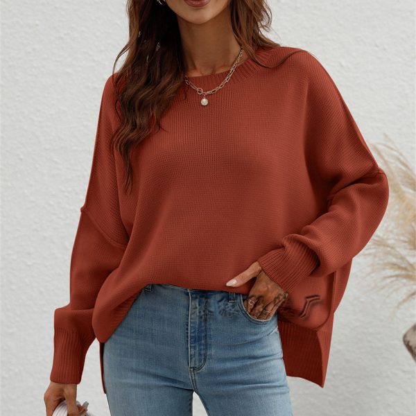 New design solid color elegant tops knitted o neck long sleeve oversize knitted sweaters for women - Image 3