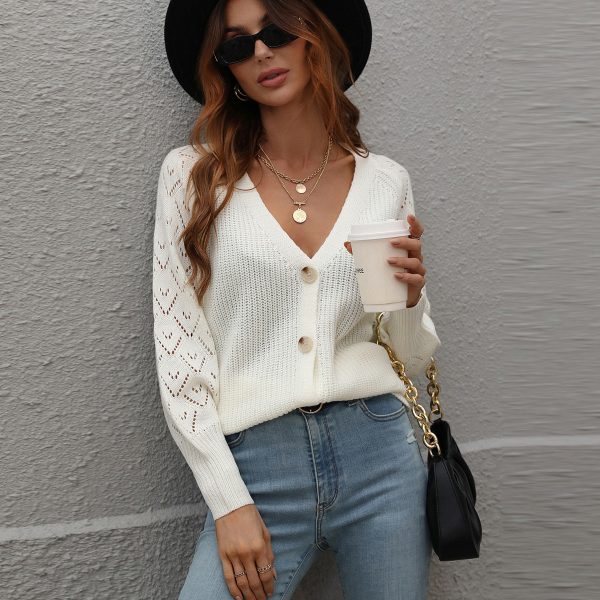 Women Winter Fall Cashmere Oversized Knit cardigan Ladies Coat hollow out single-breasted Sweaters - Image 3