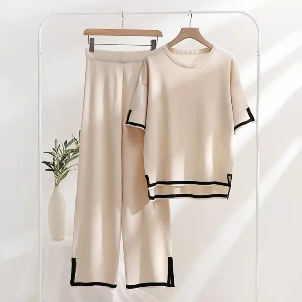 Trending fashion women elegant lounge wear oversize spring summer knitted wide leg pants 2 piece set - Image 4