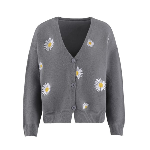Hot sales v neck short oversize casual Ladies knitwear single breasted daisy cardigans sweaters - Image 6