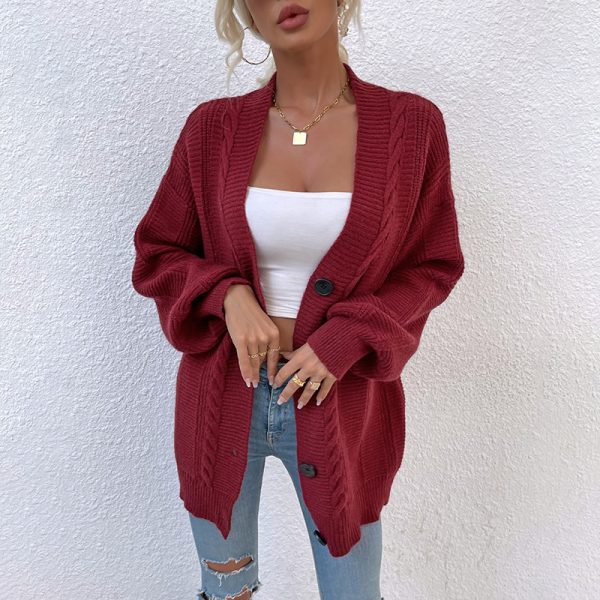 Trending fashion fall winter oversize cardigan long sleeve solid color single-breasted sweaters women - Image 4