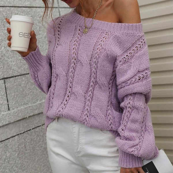 knitwear women fashion oversize twist pullover solid color off the shoulder sweaters - Image 5