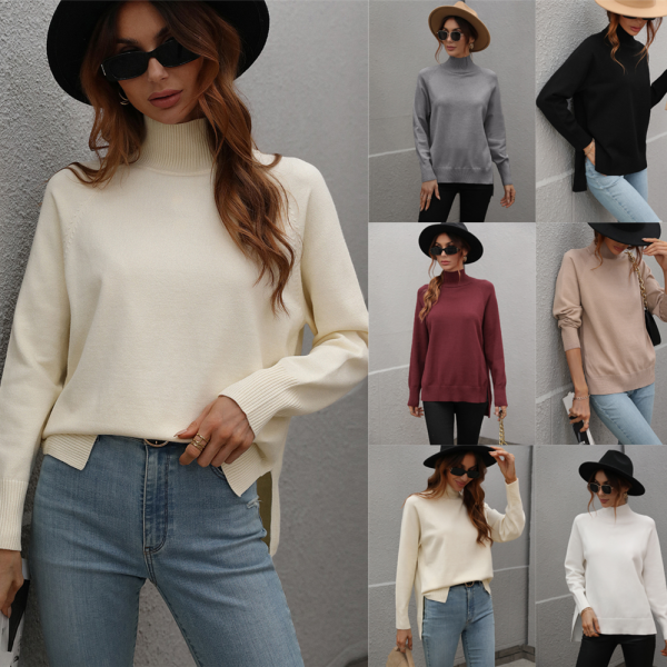 Sweater women irregular design pullover Knitted tops high neck solid color elegant oversize sweaters - Image 5