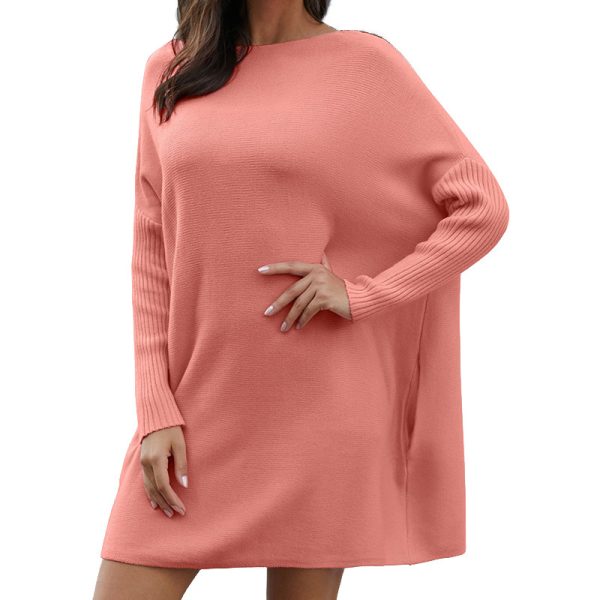 Hot sales women Elegant loose knitwear solid color Casual sweater maternity knitted long sleeve dress - Image 5
