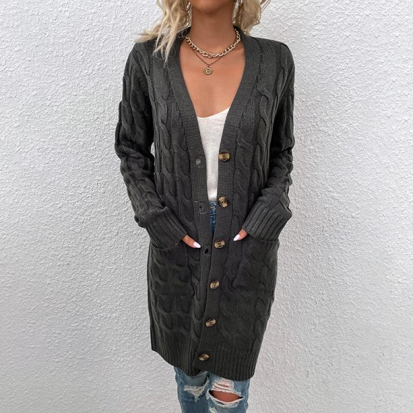 New Arrivals casual twist sweaters single breasted oversize solid color women cable knit long cardigan - Image 6