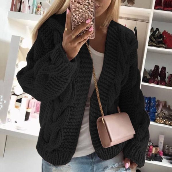 Trending Solid Color cardigan winter long sleeve Tops warm knitted casual sweaters coat for women - Image 5