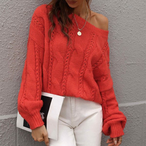 knitwear women fashion oversize twist pullover solid color off the shoulder sweaters - Image 3