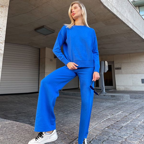 Knitted Two Piece Set Sweater Women Casual Elegant Outfit O-neck Knit Tops Winter 2 Piece Pant Suit - Image 4
