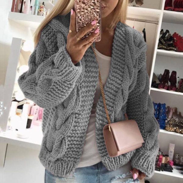 Trending Solid Color cardigan winter long sleeve Tops warm knitted casual sweaters coat for women