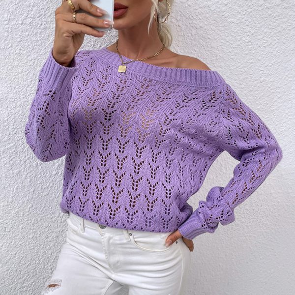 Hot sales pure color knitted off shoulder beach wear blouse tops women hollow out bat sleeve loose sweaters