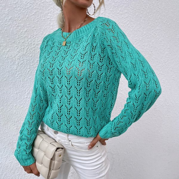 Women clothing knitted elastic casual solid color see through oversize off shoulder sweaters tops - Image 3
