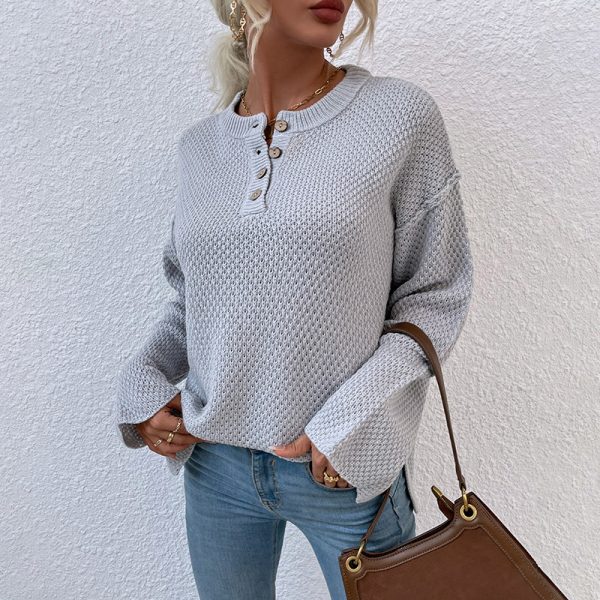women clothing solid color round collar blouse knitted casual twist long sleeve oversize sweaters - Image 2