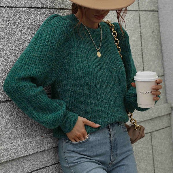 o-neck puff sleeve elegant knitwear solid color tops women knitted slim fit sweaters - Image 6