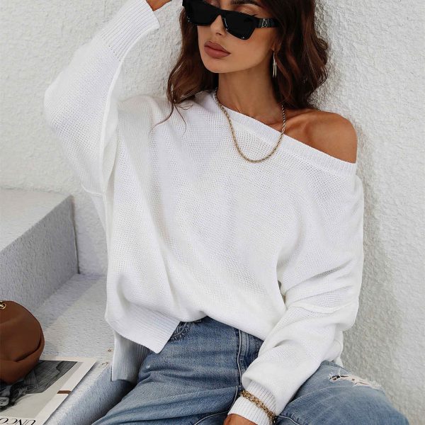 New design solid color elegant tops knitted o neck long sleeve oversize knitted sweaters for women - Image 2