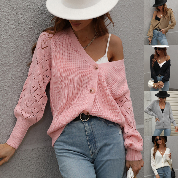 Women Winter Fall Cashmere Oversized Knit cardigan Ladies Coat hollow out single-breasted Sweaters - Image 2