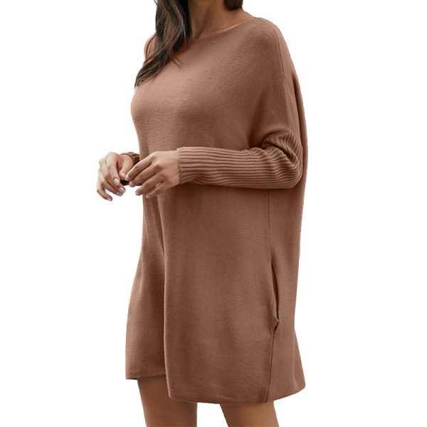 Hot sales women Elegant loose knitwear solid color Casual sweater maternity knitted long sleeve dress