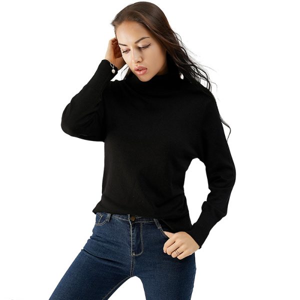 pure color elegant base shirt longs sleeve women high neck loose knitted casual sweaters - Image 2