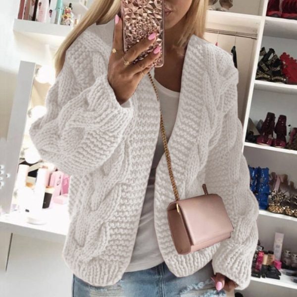 Trending Solid Color cardigan winter long sleeve Tops warm knitted casual sweaters coat for women - Image 4