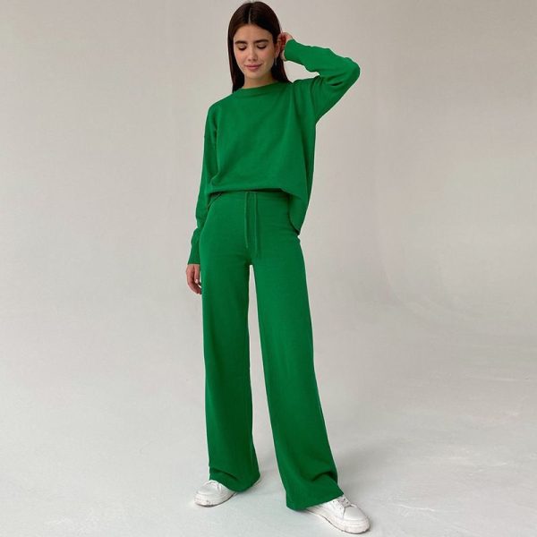 Knitted Two Piece Set Sweater Women Casual Elegant Outfit O-neck Knit Tops Winter 2 Piece Pant Suit - Image 3