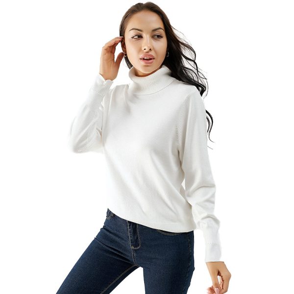 pure color elegant base shirt longs sleeve women high neck loose knitted casual sweaters - Image 6