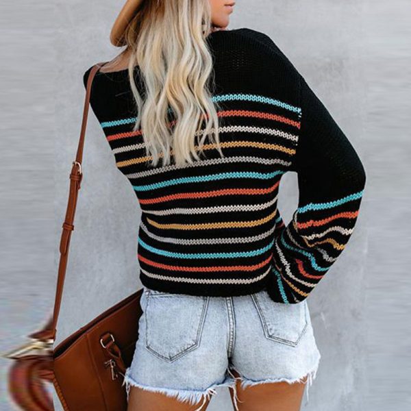 New Arrivals casual round neck long sleeve knitwear striped loose women tops knitted sweater - Image 4