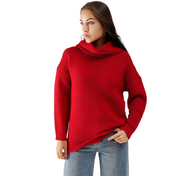New design knitted women pullover winter tops turtleneck long sleeve solid color ladies sweaters - Image 4