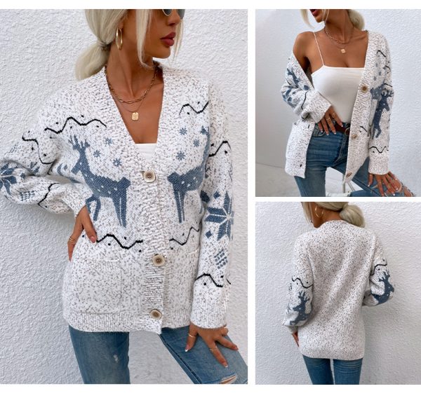 Hot selling casual long sleeve single-breasted Christmas knitwear elegant elk knit cardigans - Image 5