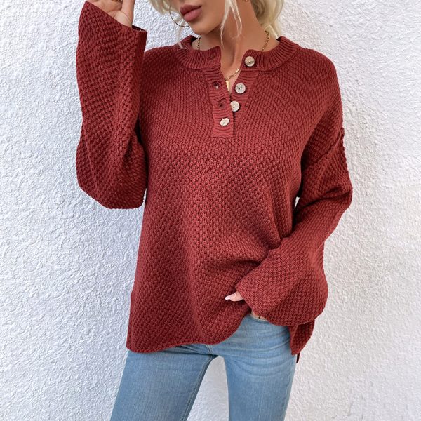 women clothing solid color round collar blouse knitted casual twist long sleeve oversize sweaters - Image 3