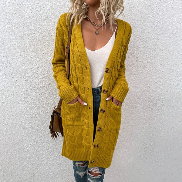New Arrivals casual twist sweaters single breasted oversize solid color women cable knit long cardigan - Image 3