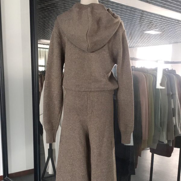 Knitwear hooded knitted single-breasted high waist pants women knit casual loose elegant jumpsuits - Image 4