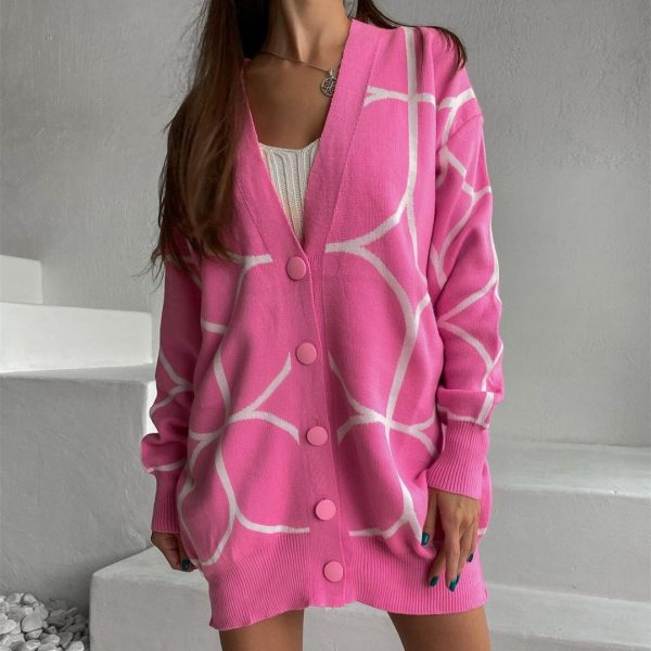 women clothing thicken knitwear casual v neck jacquard elegant oversize single-breasted cardigans