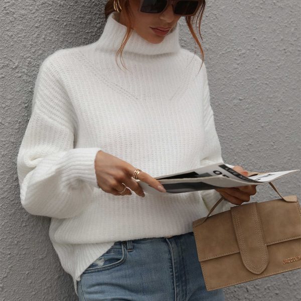 hot sales turtleneck pure color knitwear elegant puff sleeve tops winter pullover knitted sweaters - Image 6