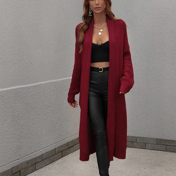 New arrivals solid color oversize elegant knitted coat women long sleeve autumn winter cardigan - Image 5