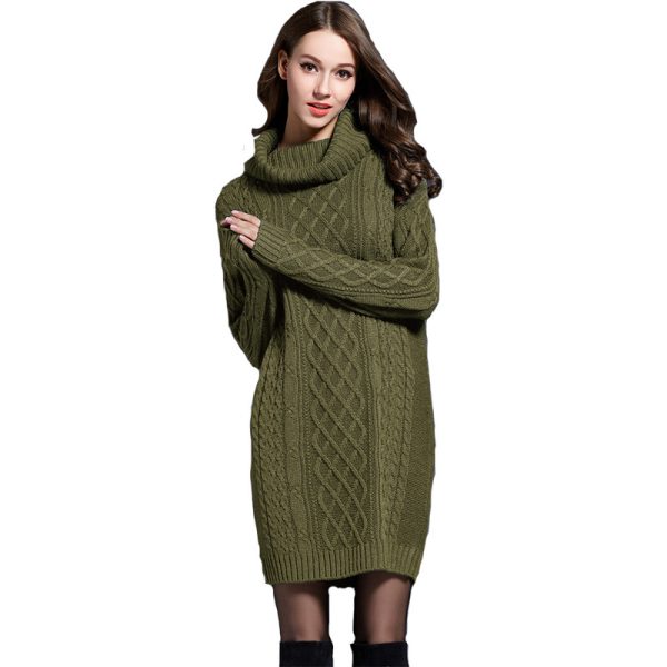 solid color knitted sweaters high neck warm thicken elegant short dress knit dress