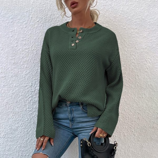 women clothing solid color round collar blouse knitted casual twist long sleeve oversize sweaters - Image 6
