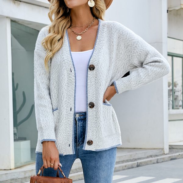 New arrivals color blocking v neck coat single-breasted long sleeve cozy sweaters women knitted cardigans - Image 5