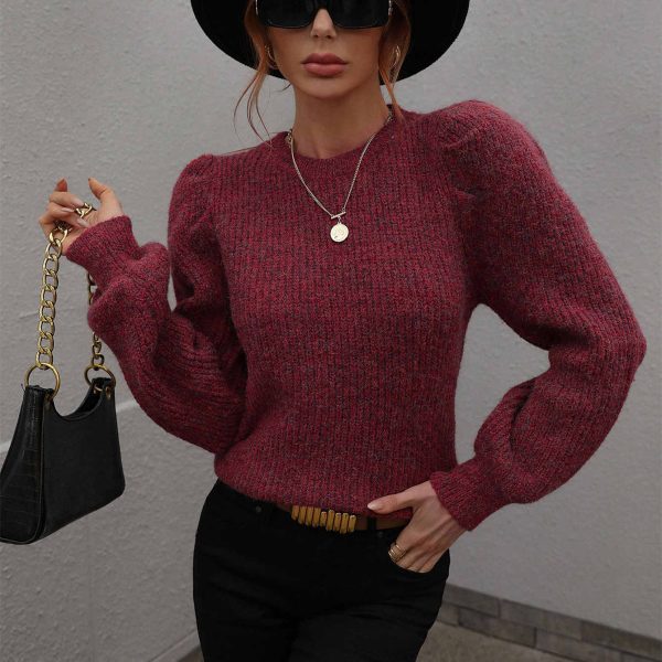 o-neck puff sleeve elegant knitwear solid color tops women knitted slim fit sweaters - Image 3