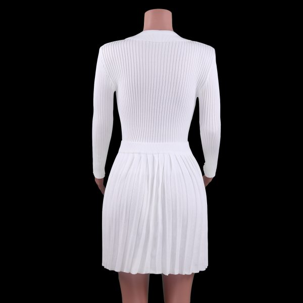 high quality lapel collar sweaters women casual streetwear warm v neck sexy bodycon knit two piece dress set - Image 6