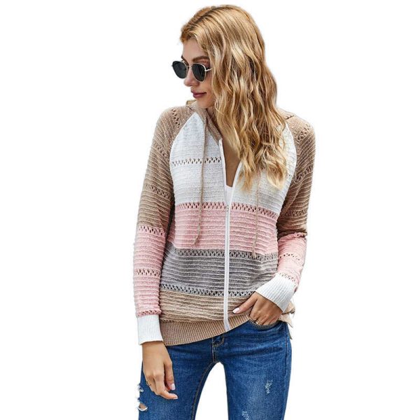 New arrivals casual cardigan coat color blocking knitted cardigan - Image 5