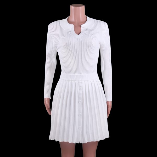 fall winter turn down collar v neck long sleeve slim fit sexy knit mini dress 2 piece set for women - Image 6