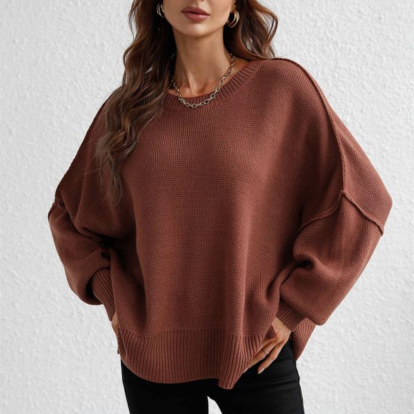 New design solid color elegant tops knitted o neck long sleeve oversize knitted sweaters for women - Image 5