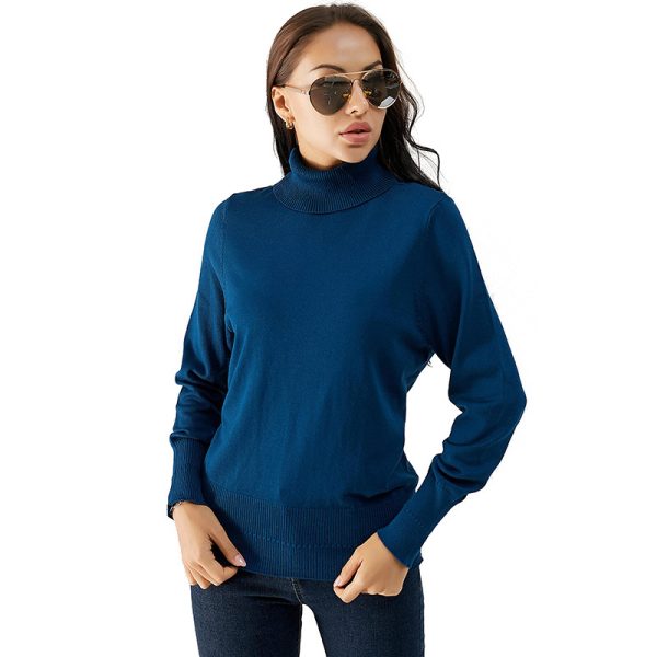 pure color elegant base shirt longs sleeve women high neck loose knitted casual sweaters - Image 5