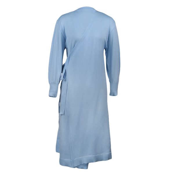 women elegant Loungewear dress v neck plush pure color lace up long length cardigans - Image 6