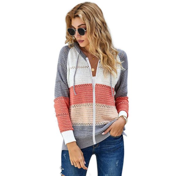 New arrivals casual cardigan coat color blocking knitted cardigan - Image 3