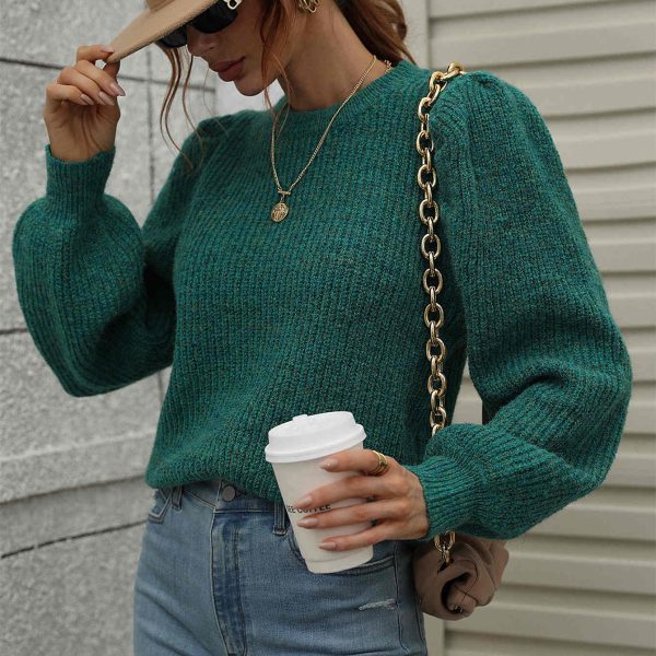 o-neck puff sleeve elegant knitwear solid color tops women knitted slim fit sweaters - Image 4