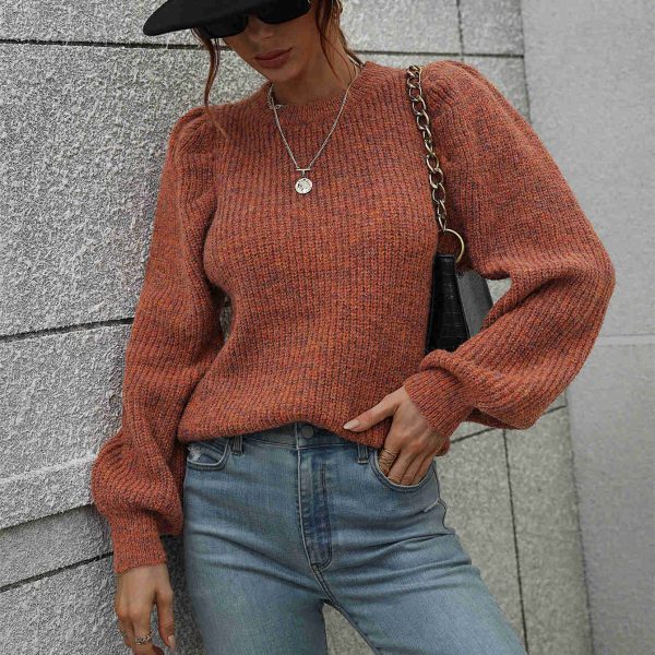 o-neck puff sleeve elegant knitwear solid color tops women knitted slim fit sweaters - Image 5