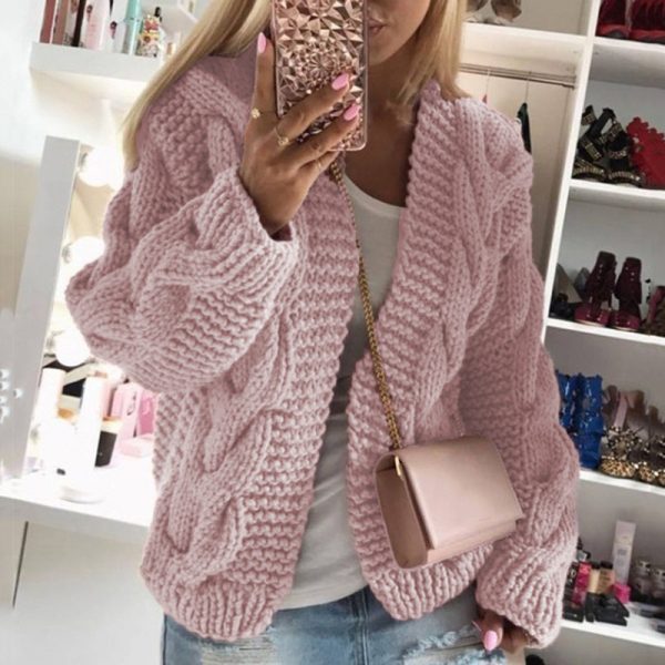 Trending Solid Color cardigan winter long sleeve Tops warm knitted casual sweaters coat for women - Image 3