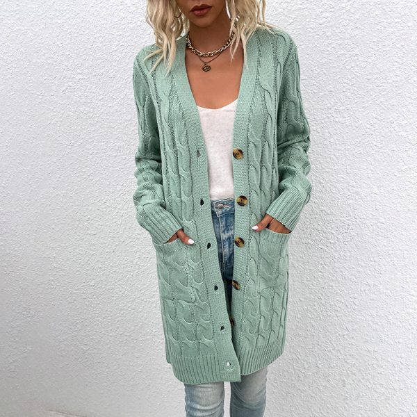 New Arrivals casual twist sweaters single breasted oversize solid color women cable knit long cardigan - Image 4